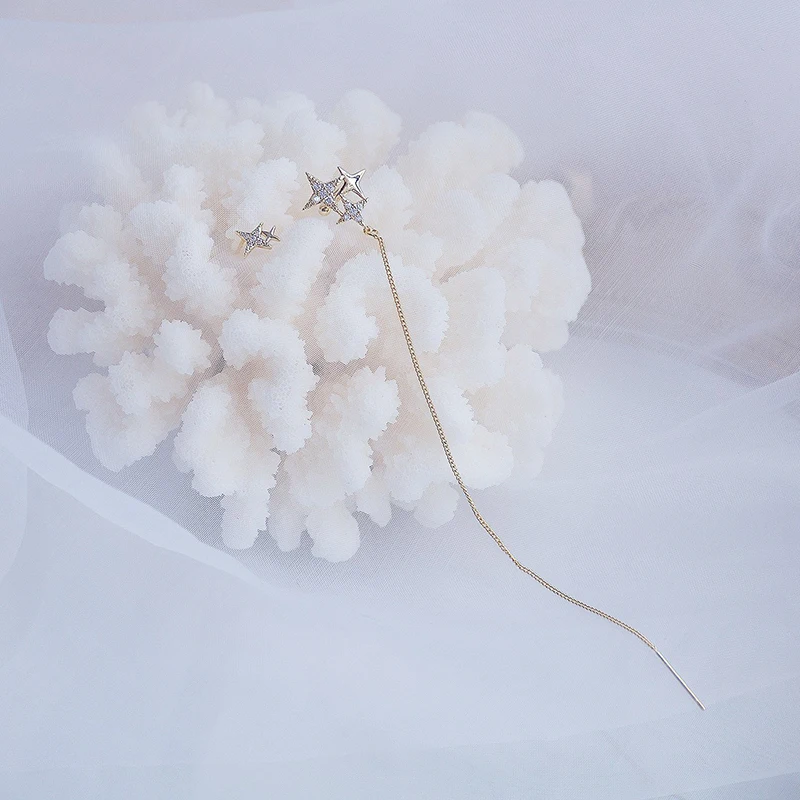 Charm Bling Asymmetry Star Women Earring Temperament Tassel Chain Fashon Stud Earring Wedding Accessories Valentine's Day - Image 6