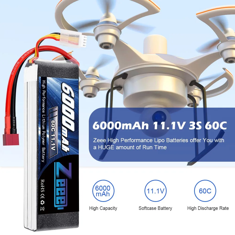 Zeee Lipo Battery 11.1V 6000mAh 60C 3S Lipo for