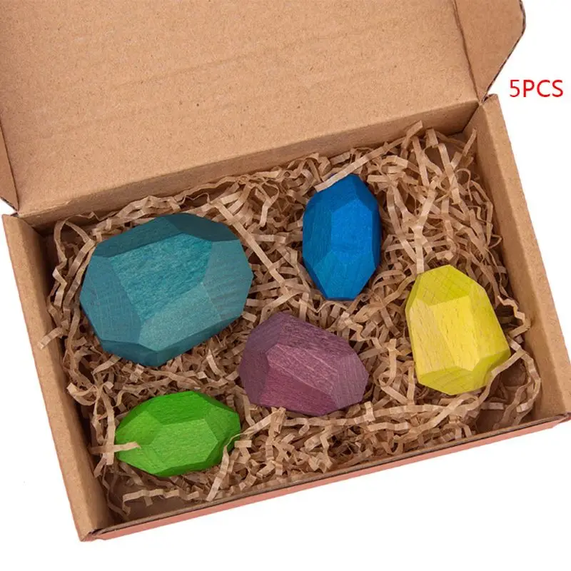 

5 Pcs Children Wooden Colored Stone Stacking Game Building Block Kids Creative Educational Puzzle Toys