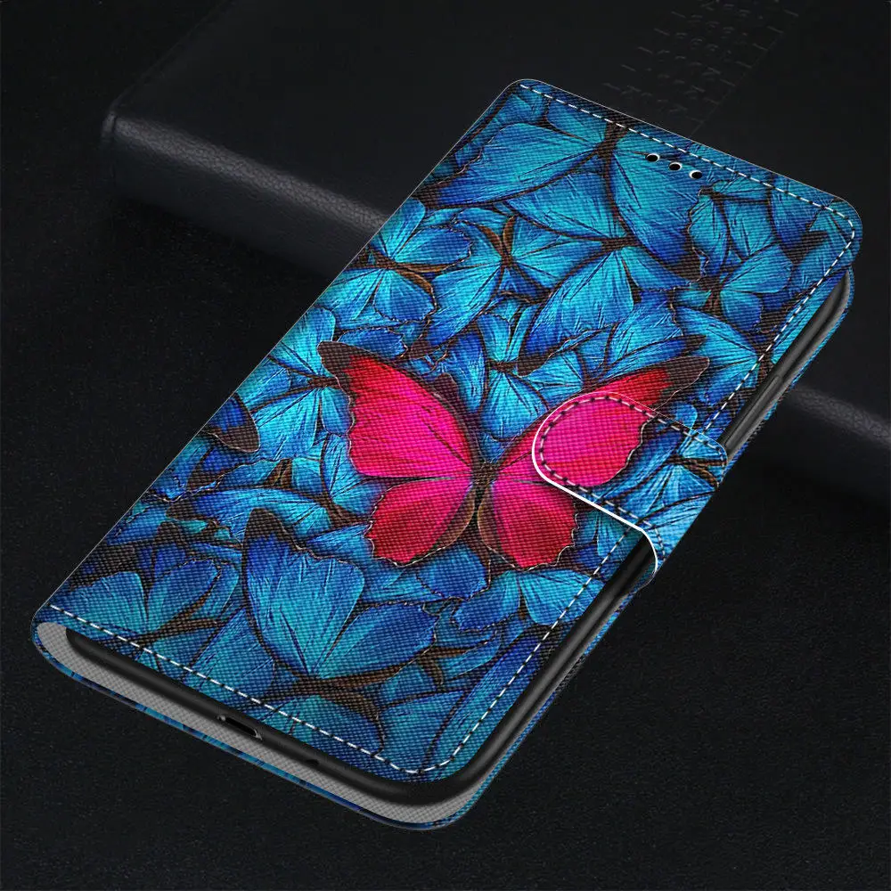 Flip Case For Huawei Y5 Prime Y6 Prime Y7 Prime Pro 2018 2019 2017 Y5 Case Leather Wallet Book Cute Anime Flower Cat Phone Cover belt pouch for mobile phone