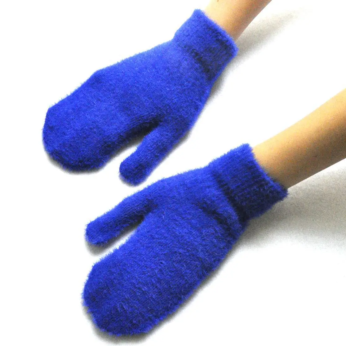 Зимние перчатки для взрослых, сохраняющие тепло, морозостойкие перчатки для пальцев, имитация норки, увеличивающие рост, утепленные вязаные женские перчатки - Цвет: sky blue