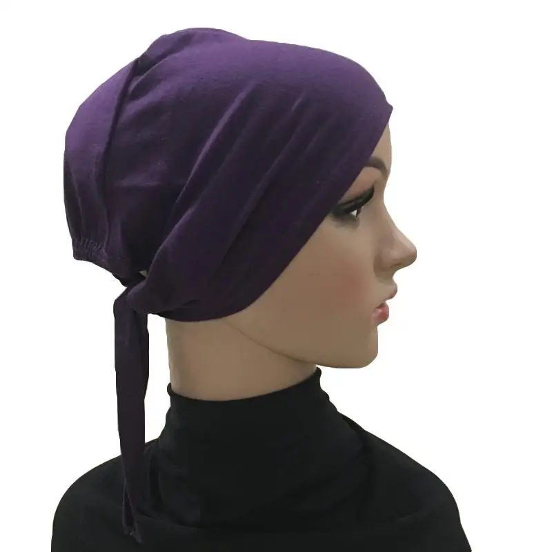 Женская хлопковая шапка бандана под голову шапочка с шарфом головной убор мусульманская внутренняя шапка после химиотерапии исламские арабские шапочки Skullies Повседневная - Цвет: Dark Purple