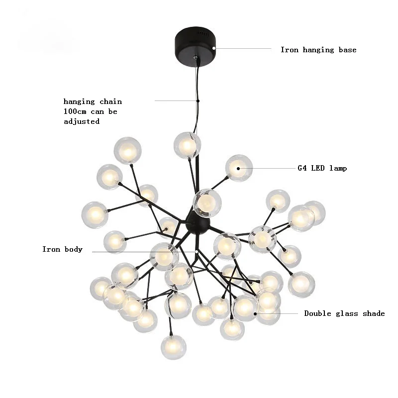 Стеклянные шарики Heracleum люстра для бара ресторана ветки дерева светодиодный