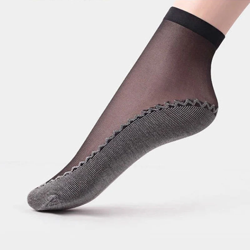

10 Pieces Transparent Short Lace Socks Pack Wicking Slip-resistant for Women Female Girl Casual Silk Cotton Botton Ankle Socks