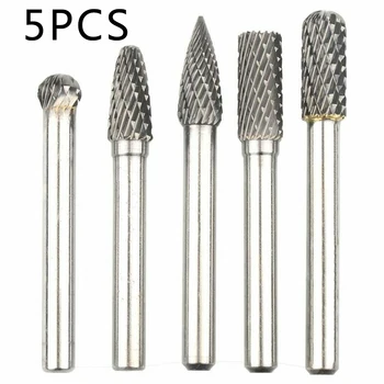 

5pcs Tungsten Carbide Rotary Point Burr Die Grinder Shank Set Tool Silver