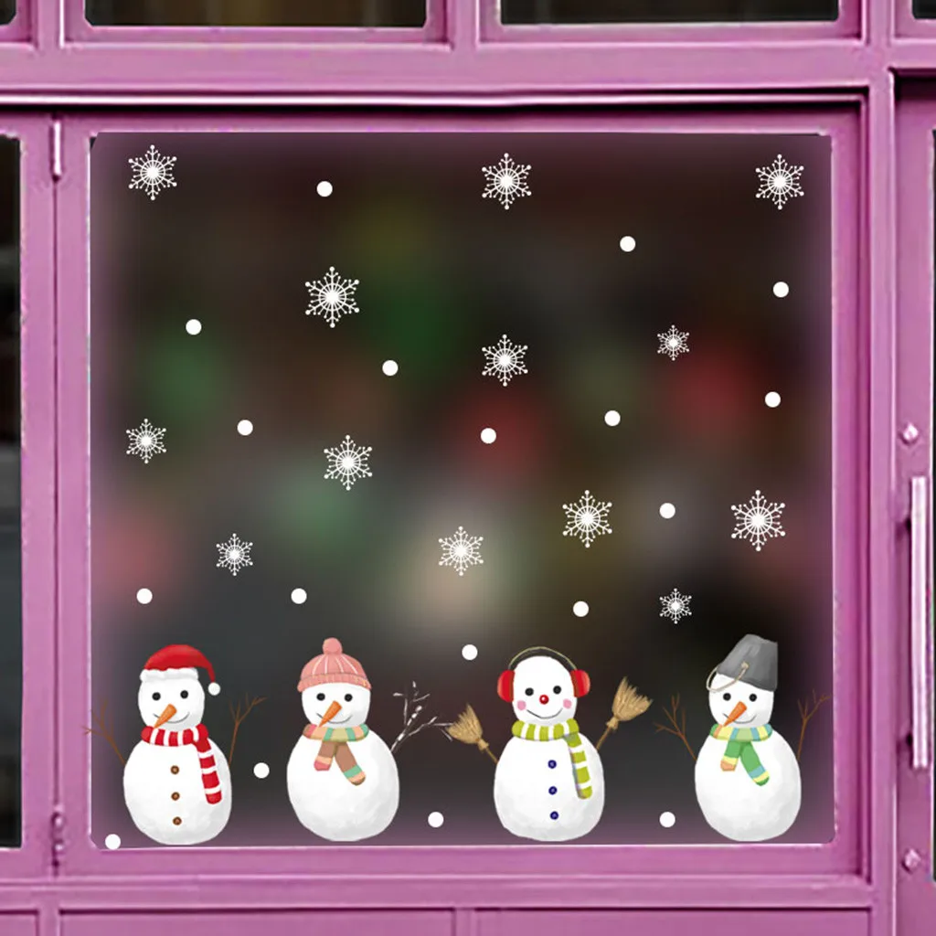 Christmas Cute Snowman Restaurant Mall Decoration Snow Glass Window Wall Window Stickers Home DIY Decal Snowflake Xmas Art Decor