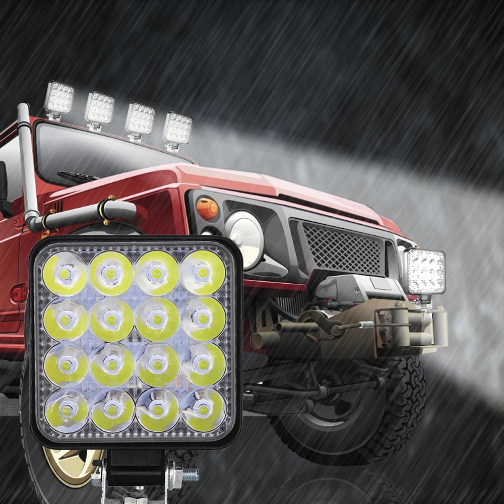 ANMINGPU-minibarra de luz LED de trabajo cuadrada para coche, camión, barco, Atv, 4x4, Tractor, 42W, 48W, 12V, 24V