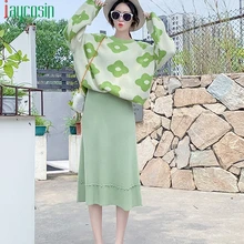 Трикотажная однотонная женская юбка с высокой талией, дышащая элегантная офисная Длинная женская юбка, летняя свободная модная юбка размера плюс вечерние юбки