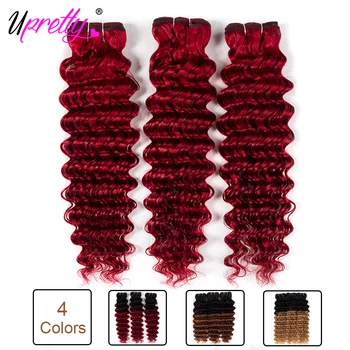 

Upretty Hair Colored Deep Wave Bundles 1B 27 30 Burgundy Honey Blonde Human Hair Weave Ombre Brazilian Deep Curly Hair Extension