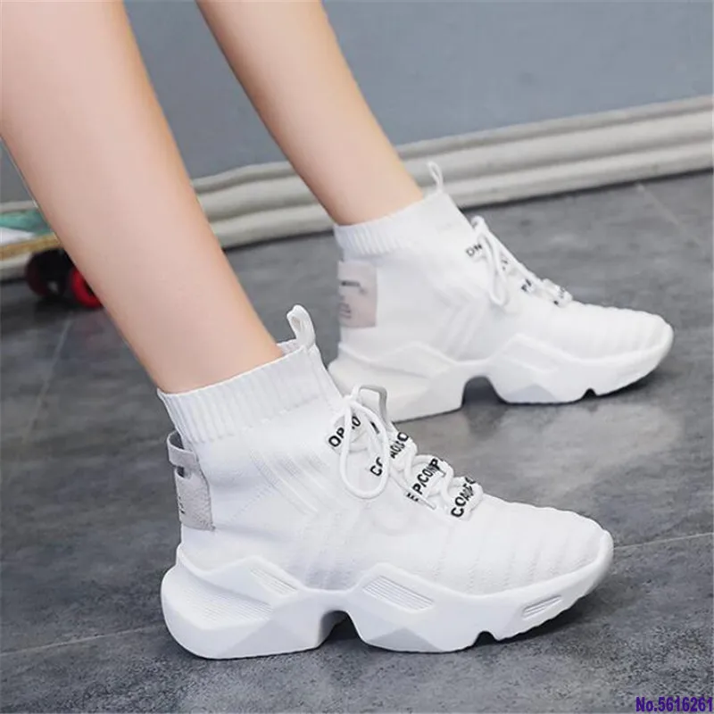 

Spring Autumn Sneakers New High-top Breathable Women Shoes Muffin Thick Bottom Elastic Casual Shoes Plus Size 35-41 A340