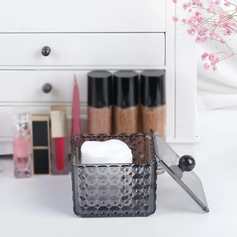 1Pc Transparent Black Acrylic Cotton Swab Tissue With Lid Storage Box Desktop Dustproof Lipstick Cosmetics Storage Mechanism 6