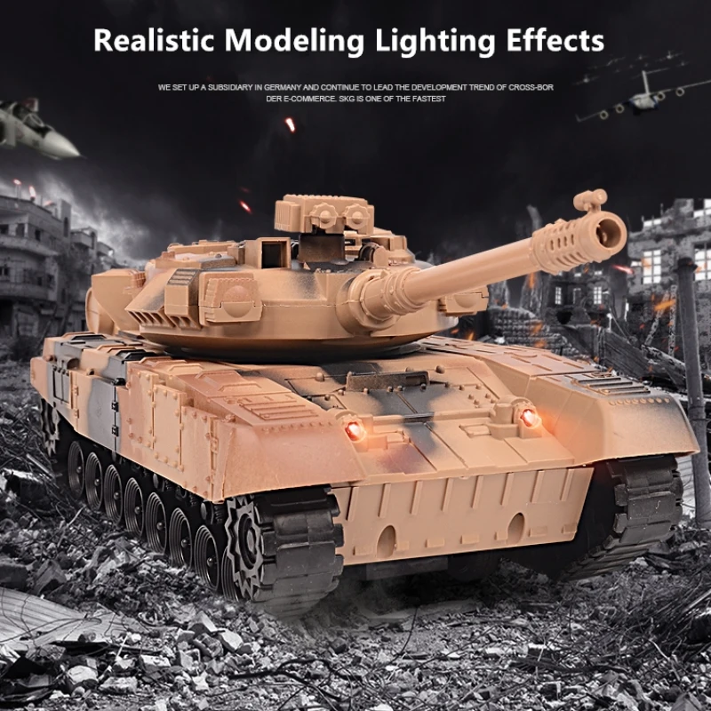 Realistic Simulation RC Battle Tank 75° Electric Rotating Turret Imitation Sound Light Anti-collision Remote Control Tank Model 4