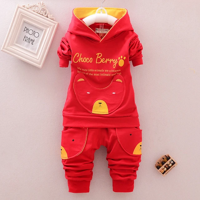 Spring Autumn Children Cotton Clothing Suit Baby Boys Girls Clothes Kids Sport Hoodies Pants 2Pcs/Sets Fahion Toddler Tracksuits JG koudaixiongF Red