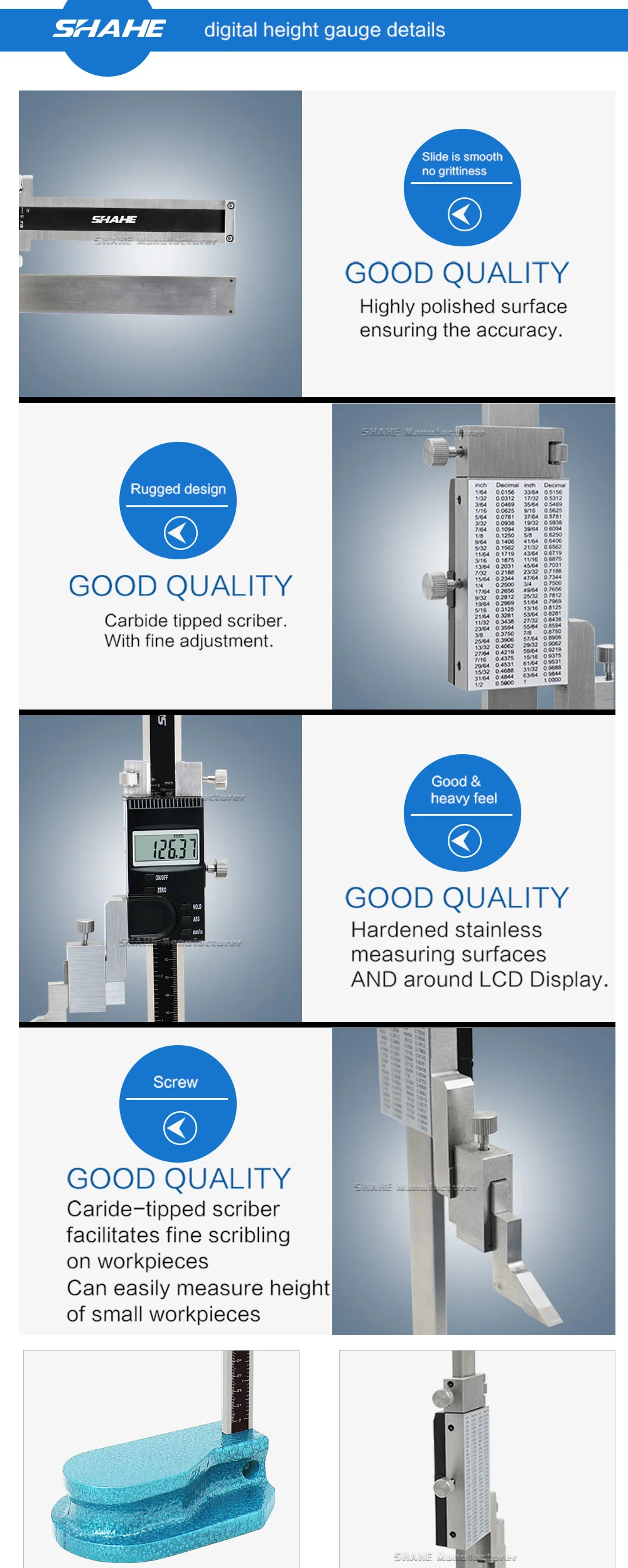 Description Picture 6 of itemSHAHE 150 mm Digital Height Gauge 0-150mm/6" Digital Caliper Electronic Gauge Height Measuring Instruments