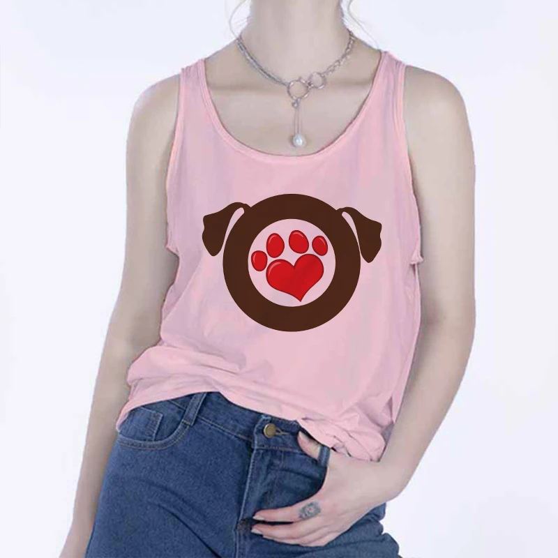 Женский жилет, топы, CamisoleFashion, принт собачьей лапы, футболки для пары, уличная одежда, Harajuku, повседневная, без рукавов, большой размер, лето - Цвет: 4899-pink