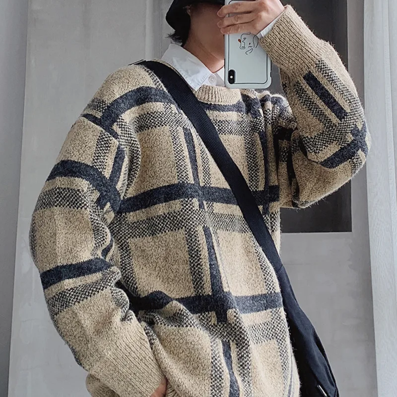 Winter Plaid Sweater Men's Warm Fashion Retro Casual Knit Sweater Man Sweter Clothes Loose Long Sleeve Pullover Men M-5XL Winter Plaid Sweater Men's Warm Fashion Retro Casual Knit Sweater Man Sweter Clothes Loose Long Sleeve Pullover Men M-5XL