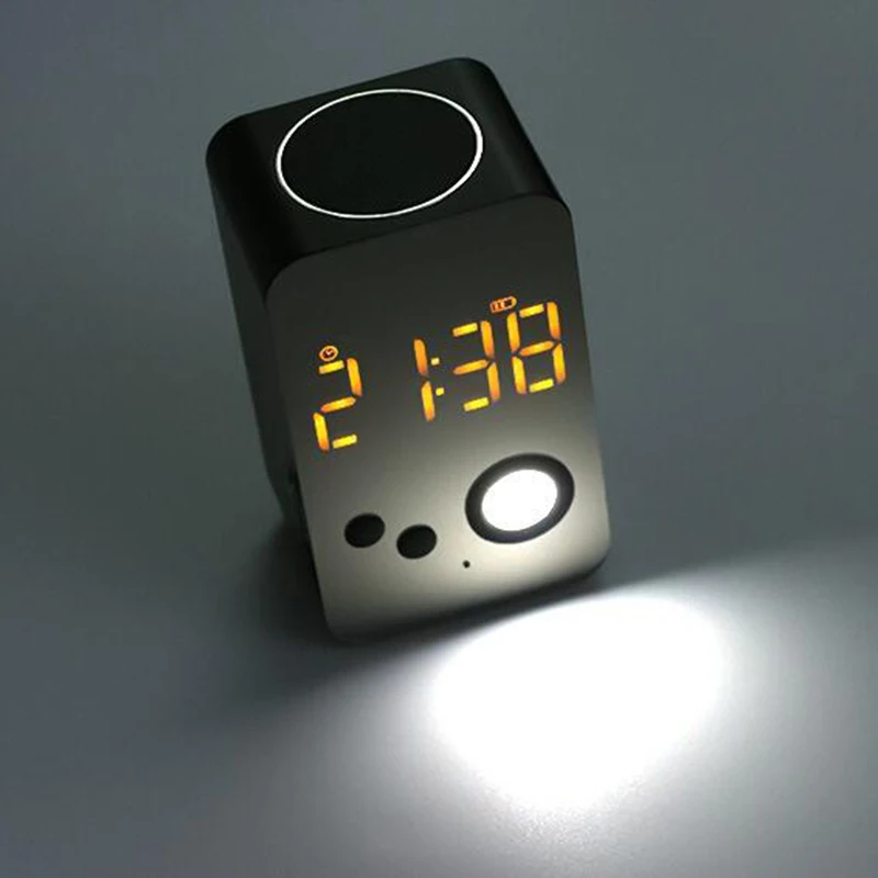 LED Alarm Clock Mirror Bluetooth Speaker Wireless Blue Subwoofer