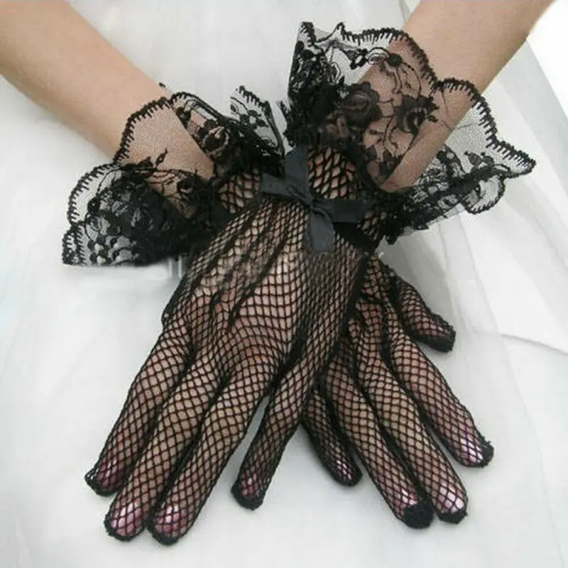 

Elegant Solid Color Ladies Girl in Black Red Cream Ball Square Ball Gloves Short Lace Mesh Lace Gloves Clothing Accessories