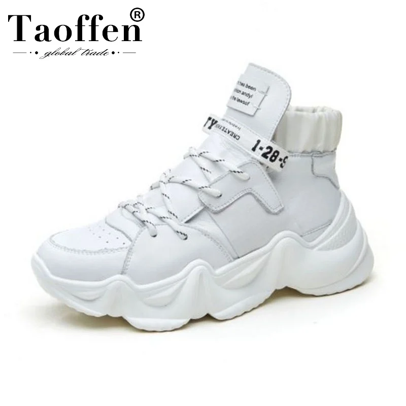

Taoffen Women Sneakers Real Leather Thick Sole Comfortable Shoes Woman Lace Up Round Toe Casual Daily Shoes Footwear Size 35-39