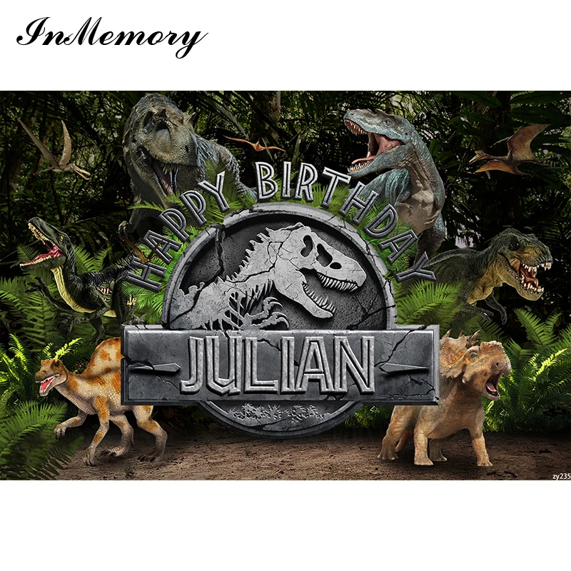 InMemory Jurassic World Background Photography Studio for Birthday Boy Customize Photo Backdrops Dinosaur Party Decorations 