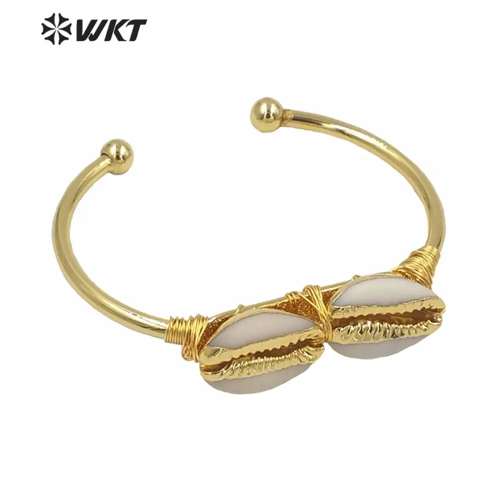 

WT-B487 New Arrival! Natural Cowrie Cuff Bangle Full Gold Trim Metal Dipped Handmade Shell Bracelet Charm Jewelry