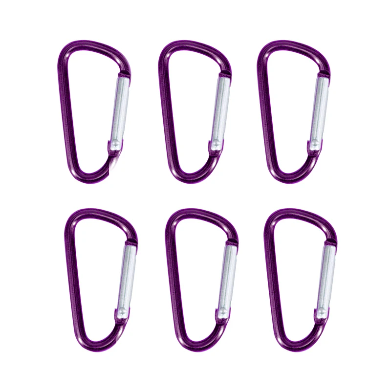PURPLE 6 шт./лот, открытый алюминиевый карабин, d-образное кольцо, брелок, клипса, для походов, лагеря, бутылки для воды, пряжка, дорожный набор, аксессуары для альпинизма - Цвет: PURPLE