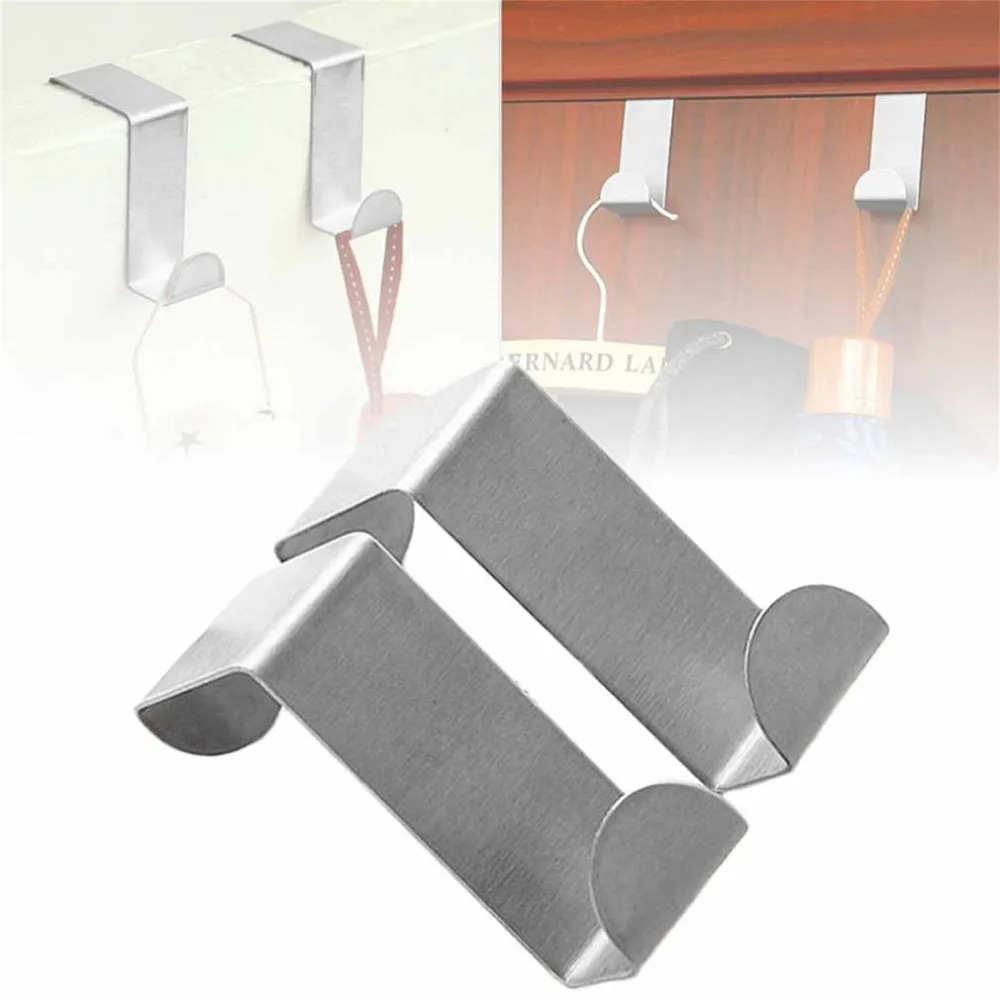 2Pcs Stainless Steel Door Hooks Hanging Kitchen Cabinet Clothes Hanger On Door Back Type Strong Practical Home Accessories