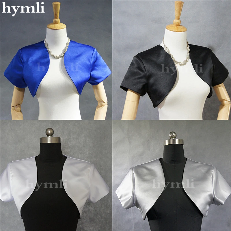 Royal Blue Satin Bolero Jacket Bridal Shrug Evening Cover Up Short Sleeve in S M L XL 2XL 3XL