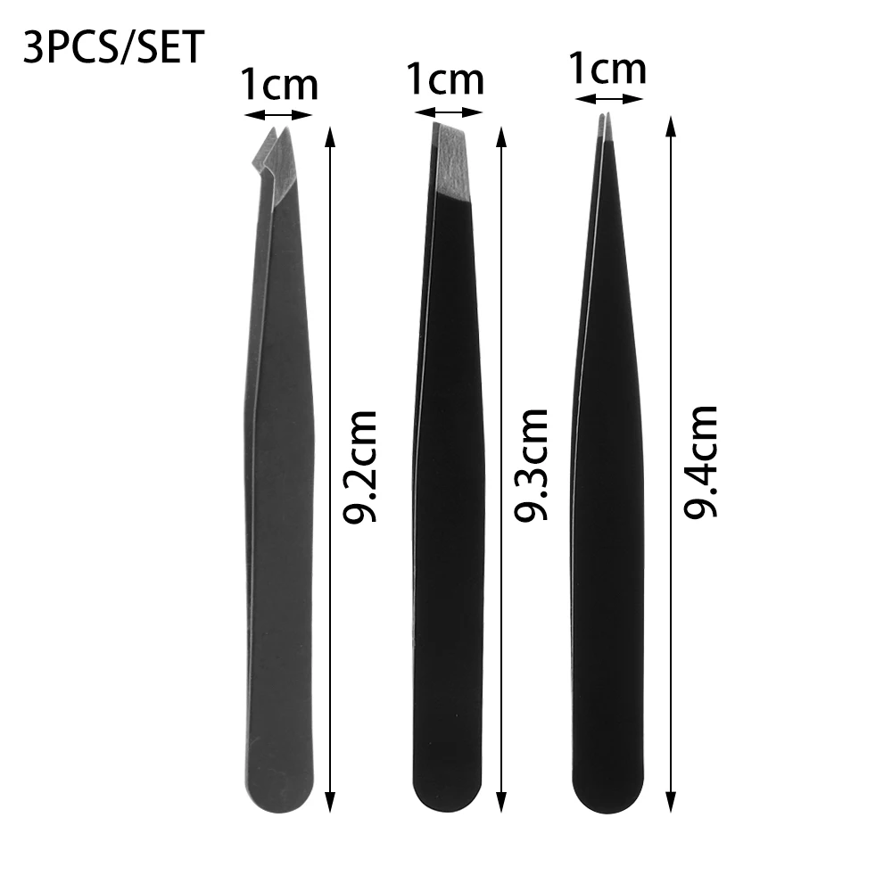 3Pcs Black 2/3/4 шт. Нержавеющая сталь для бровей Пинцет из нержавеющей стали для ухода за лицом/вросших волос зажимов для волос удаление бровей-плюккерово Дорожный Чехол Инструменты - Цвет: 3Pcs Black