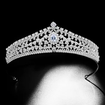 

Luxury Crystal Flowers Bridal Tiaras Cubic Zircon Crowns Noble Rhinestone Pageant Diadem Bride Headband Wedding Hair Accessories