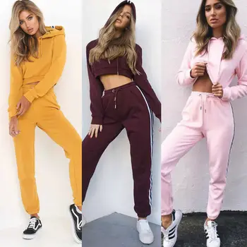 

2Pcs Women's Tracksuit Hoodie Sweatshirt Tops Pants Set Casual Sweat Suit 3EE