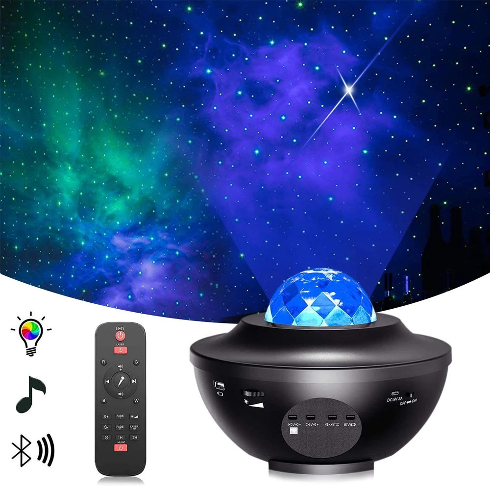 Starry Sky Projector Light with Remote Control Ocean Wave LED Star Night Lights Nebula Cloud Bluetooth Music Speaker Galaxy Lamp