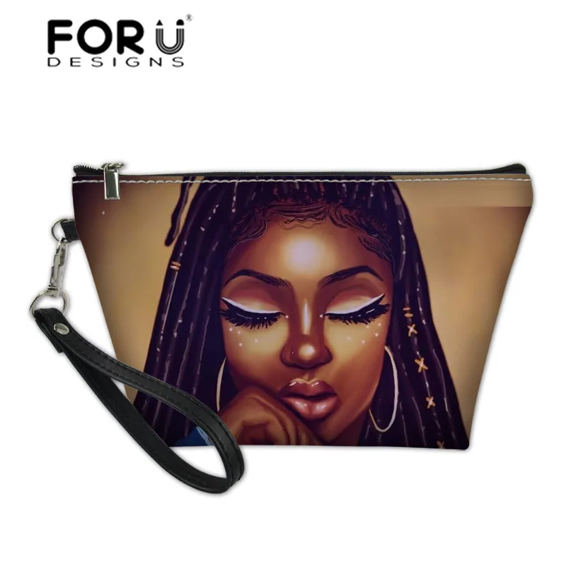 

FORUDESIGNS Wash Kit Bags for Women 2019 Black Art Girls Magic African Cosmetic Cases Ladies Function Makeup Pouch Females Bolsa