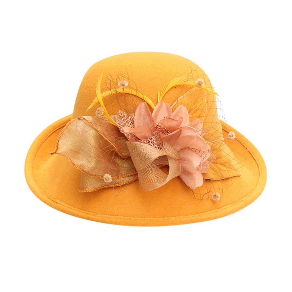 Перья цветок женская шляпа ведро складной открытый купол Защита от солнца шапки для женщин Винтаж Топ шляпа gorros mujer invierno