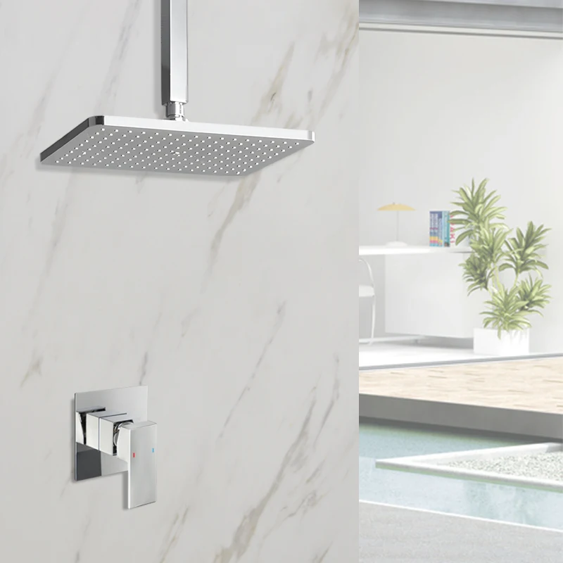 In Wall Concealed Bathroom Shower Faucet Top Mount Ceiling Arm Big Panel Rain Shower Head Bath Mixer Hot Cold Water Set shower head,shower set