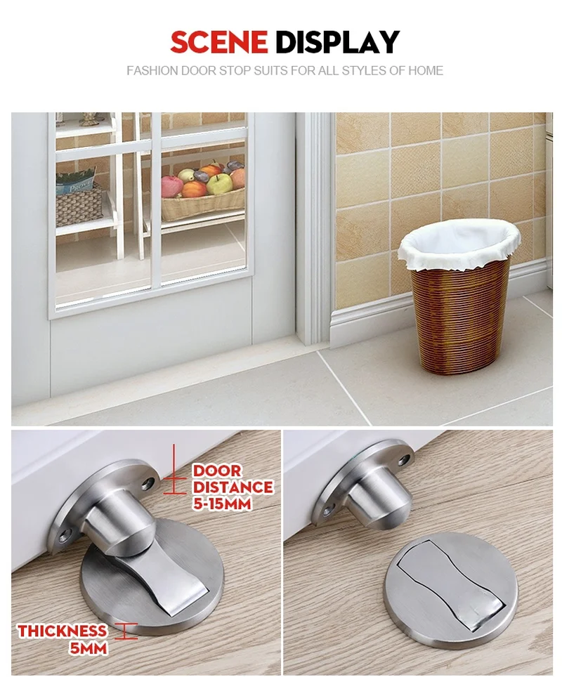 KAK Magnetic Door Stops 304 Stainless Steel Door Stopper Hidden Holders Catch Floor Nail-free Doorstop Furniture Hardware