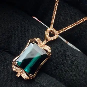 

Fine Jewelry Real 18 K Natural Bluish Green Tourmaline 6.6ct Brazil Origin Diamonds Gemstone Diamond Women's Pendants Necklaces