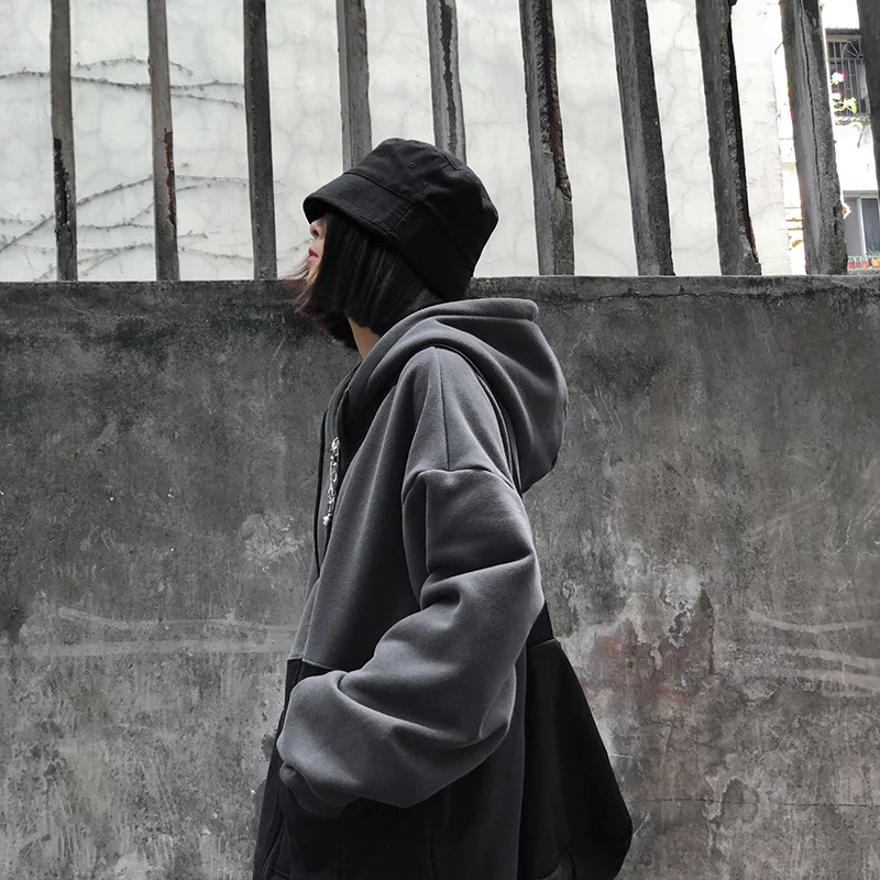 Женская Осенняя мода, корейский стиль, Harajuku, длинный рукав, Ретро стиль, контрастный цвет, флисовая подкладка, негабаритная молния, Повседневная Женская куртка