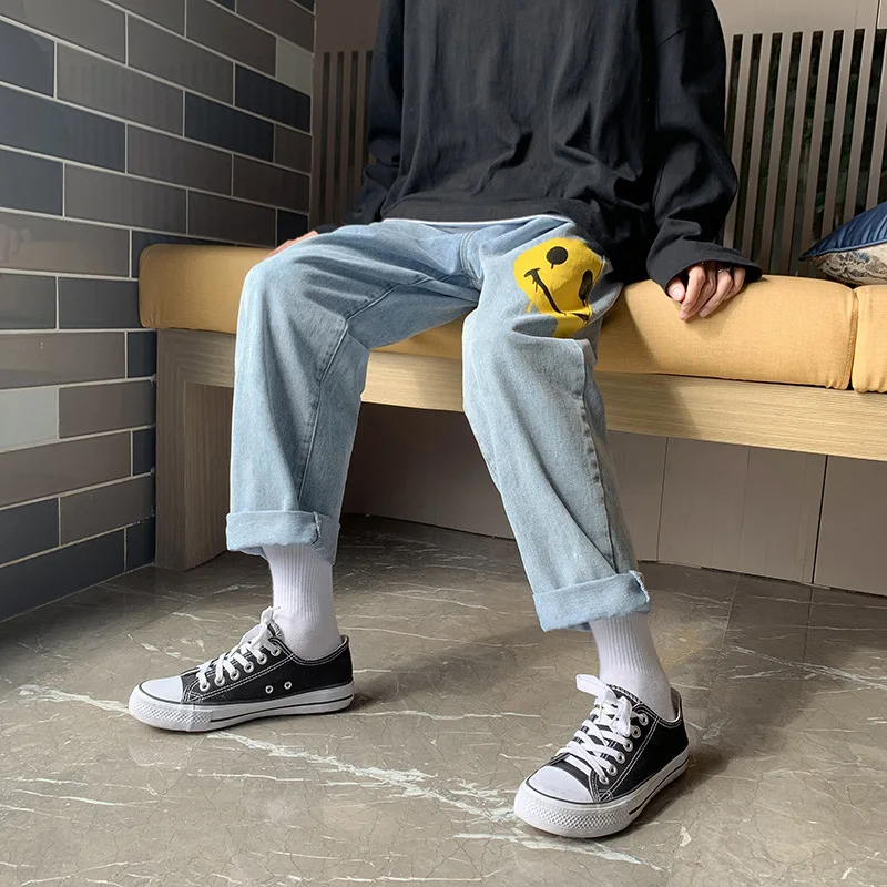 ICCLEK Straight-leg Jeans Men's Autumn/winter 2021 New Jeans Casual Pants Hip Hop Pants  Bell Bottom Jeans  Distressed Jeans