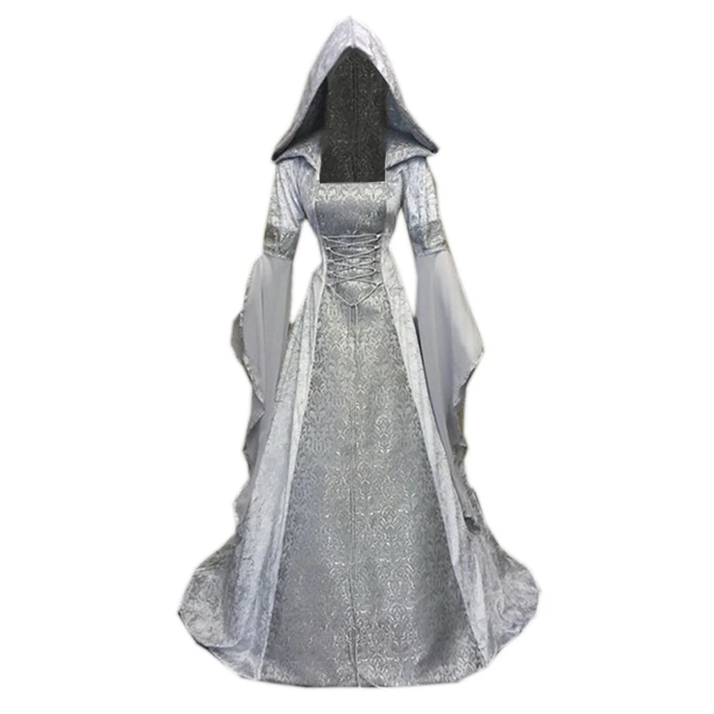 FREE OSTRICH Medieval Dress Gown Robe Palace Princess Dress Adults Vintage Evening Hooded Long Sexy Party Halloween Costume 1014