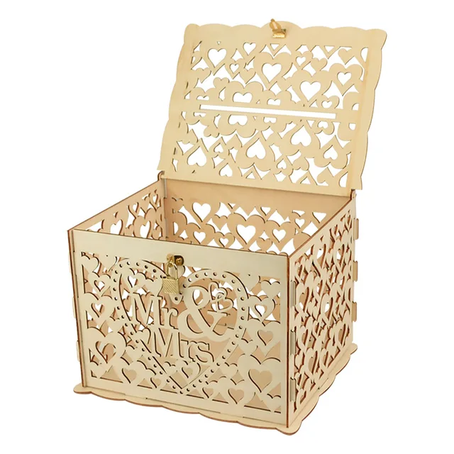 Esküvői Kártya Dobozok Üreges Mr És Mrs. Floral Pattern Ajándék Boríték Fa Doboz Zárral Party Kedvezmények Diy Dekoráció -Ellátás - Image 5