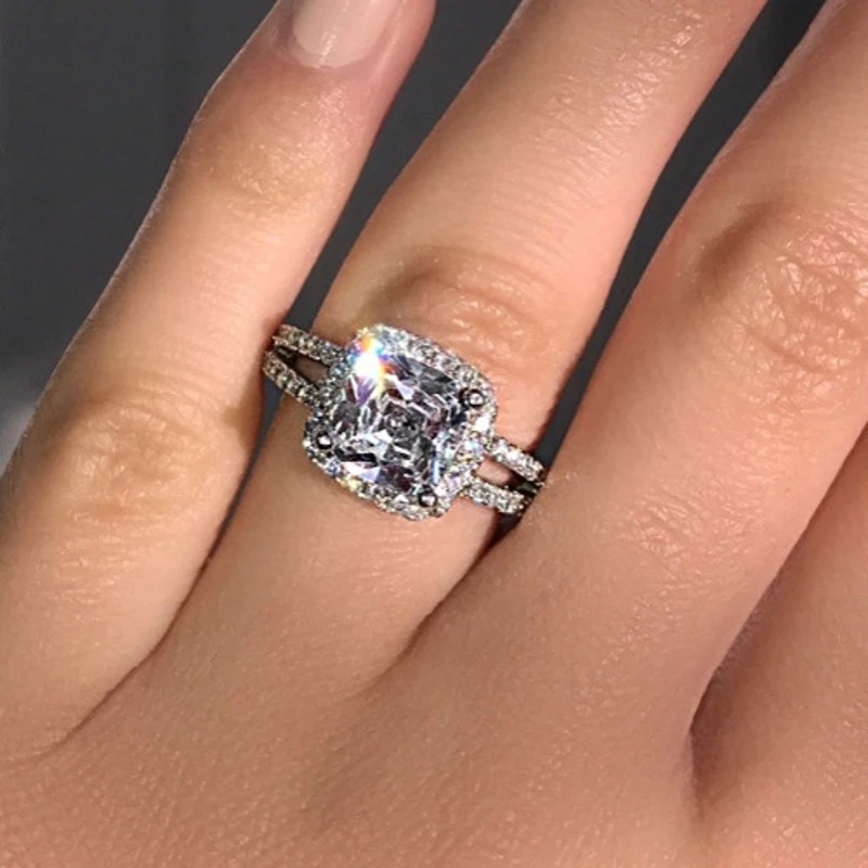 Handmade Promise ring 100% 925 Sterling silver Pave Diamond Wedding Band Rings for women Bridal Statement Party Jewelry | Украшения и
