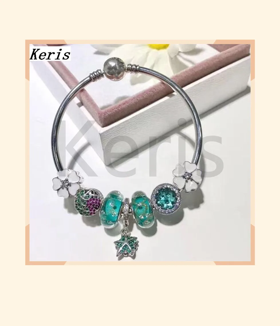 

High Quality Original 1:1 100% Silver Sparkling Glass Starfish Flower Bracelet With Free Package