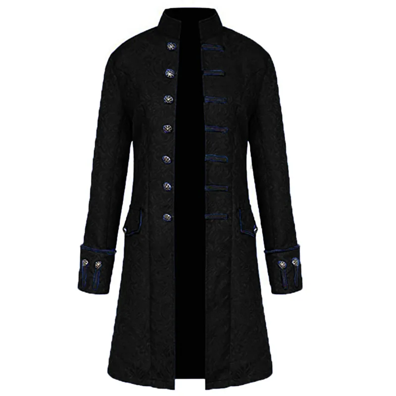 Мужская винтажная длинная куртка в стиле стимпанк, жаккардовый Блейзер со стоячим воротником, верхняя одежда, костюм для косплея на Хэллоуин