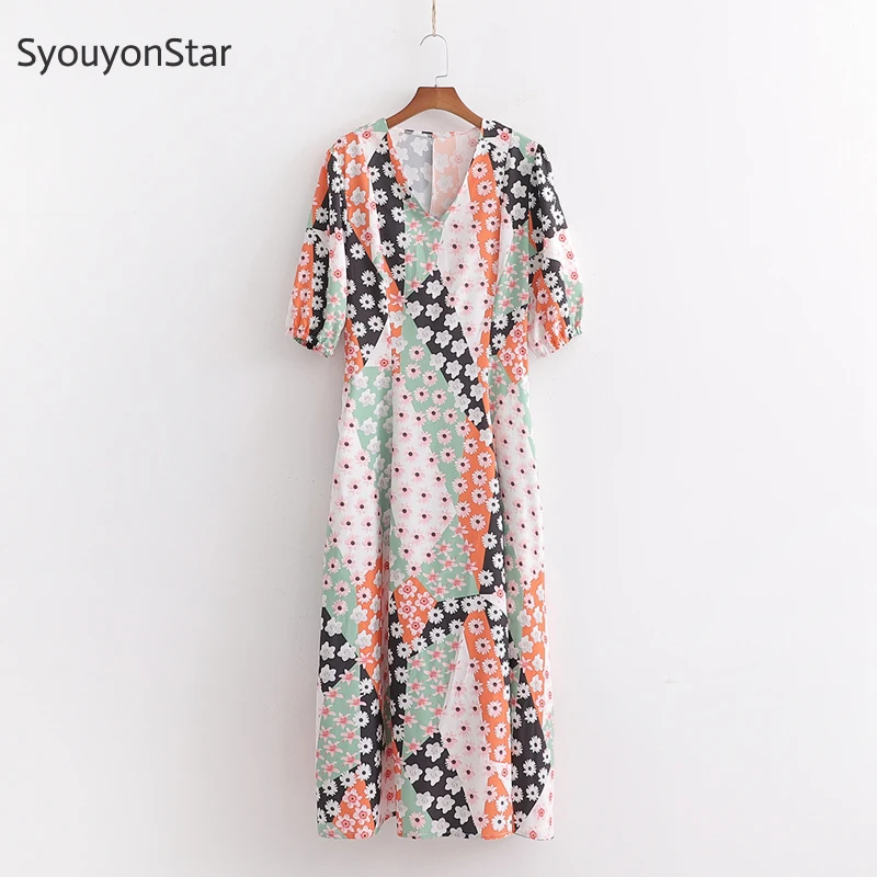 SyouyonStar Daisy Maxi Dress Long 2019 V Neck robe femme floral boho dresses woman party night SyouyonStar Daisy Maxi Dress Long 2019 V Neck robe femme floral boho dresses woman party night