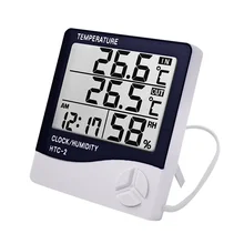 LCD Electronic Digital Temperature Humidity Meter Indoor Multifunction Thermometer Hygrometer Weather Station Clock HTC-1 HTC-2