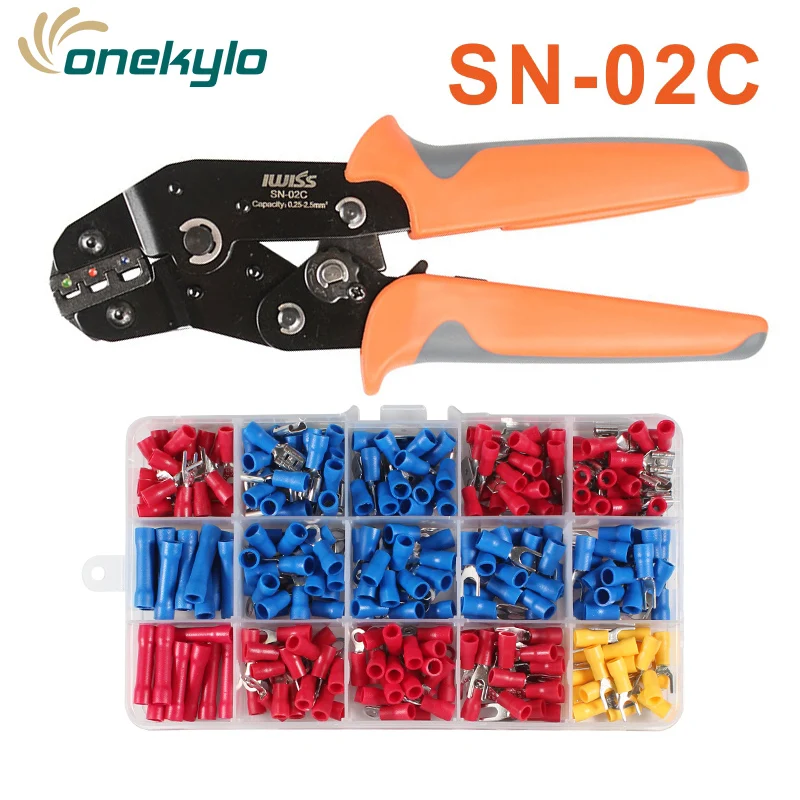 

IWSS SN-02C crimping plier wire stripper tool 280Pcs Assorted Insulated Spade Crimp Cable Terminal Electrical Wire Connector Set