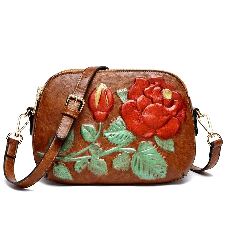 

2019 Hot Selling New Style Pu Messenger Bag Classical Chinese-style WOMEN'S Bag Peony Rose Big Flower Shoulder Bag