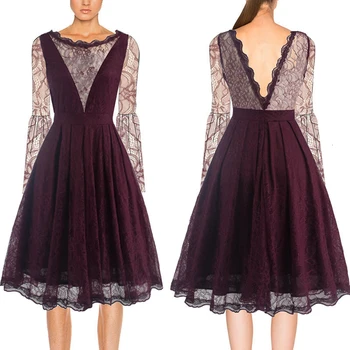 

BacklakeGirls Scoop Neck Full Sleeves A Line Cut Out Lace Cocktail Dresses Deep V Backless 2019 Vestidos De Coctel Verano