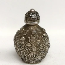 

YIZHU CULTUER ART Collection China Ancient Tibet Silver Carving Eight Immortals Snuff Bottle Gift